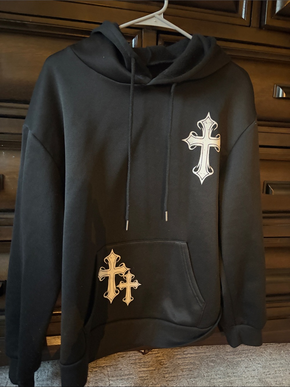Black Hoodie with White Cross Patches